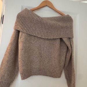Abercrombie & Fitch Off-Shoulder Sweater in Beige